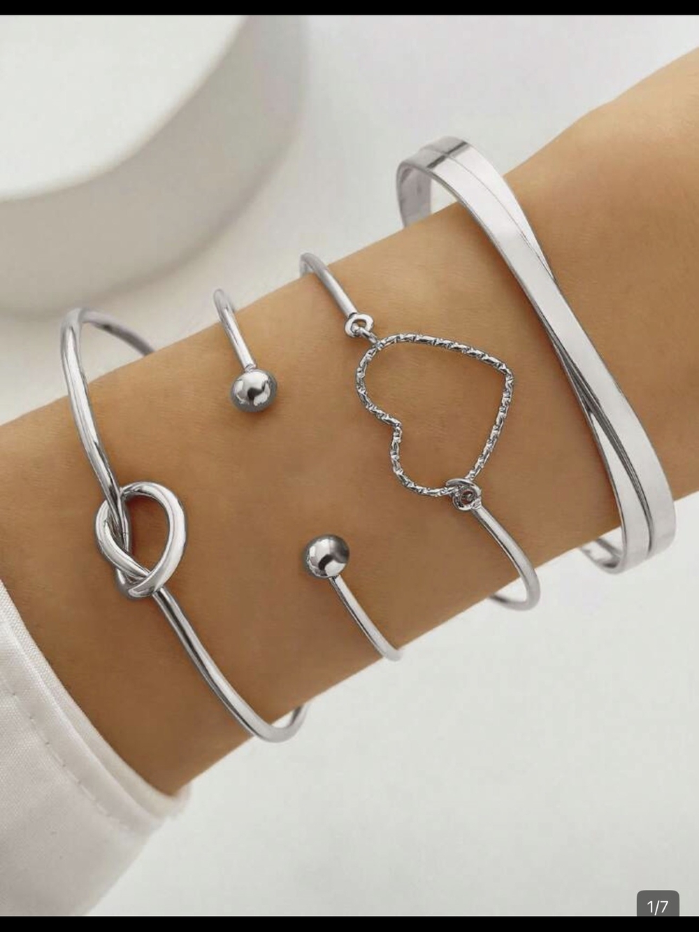 Women's Silver Heart & Knot Bracelet Stack - 4 Piece Set
